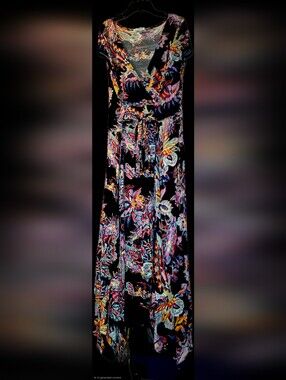 Black Floral Wrap Maxi Dress with Tie Waist